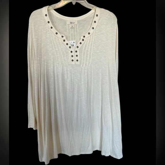 New Style & Co Ivory Studded V-Neck Bell Sleeves Tunic XXL - Picture 1 of 10